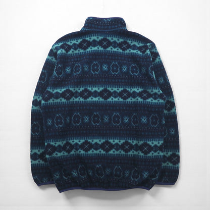 L.L.Bean 90年代 ハーフスナップ フリースジャケット L ネイビー スナップボタン 総柄 ノルディック