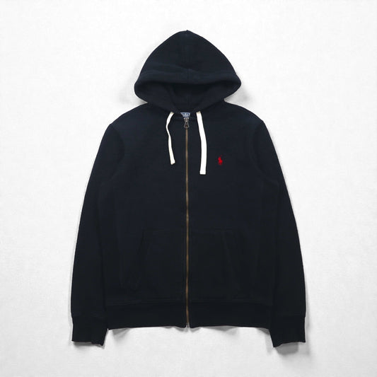 Polo Ralph Lauren 90年代 リバースウィーブ ジップパーカー M ブラック スモールポニー 刺繡 ロゴ