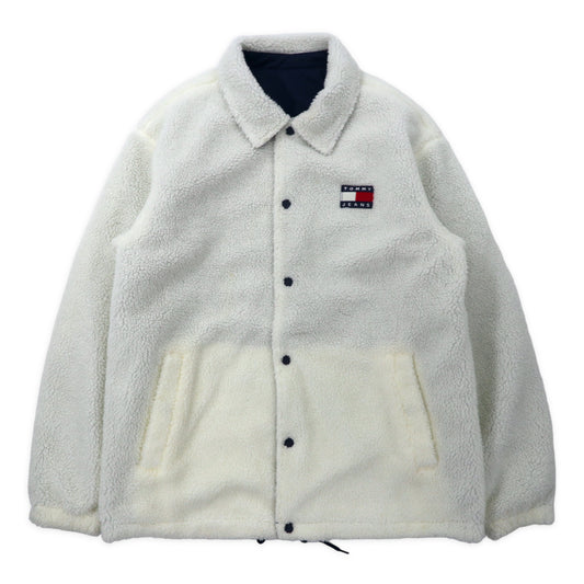 TOMMY JEANS リバーシブル ボアフリースジャケット コーチジャケット XL ホワイト ネイビー ポリエステル DM0DM07573