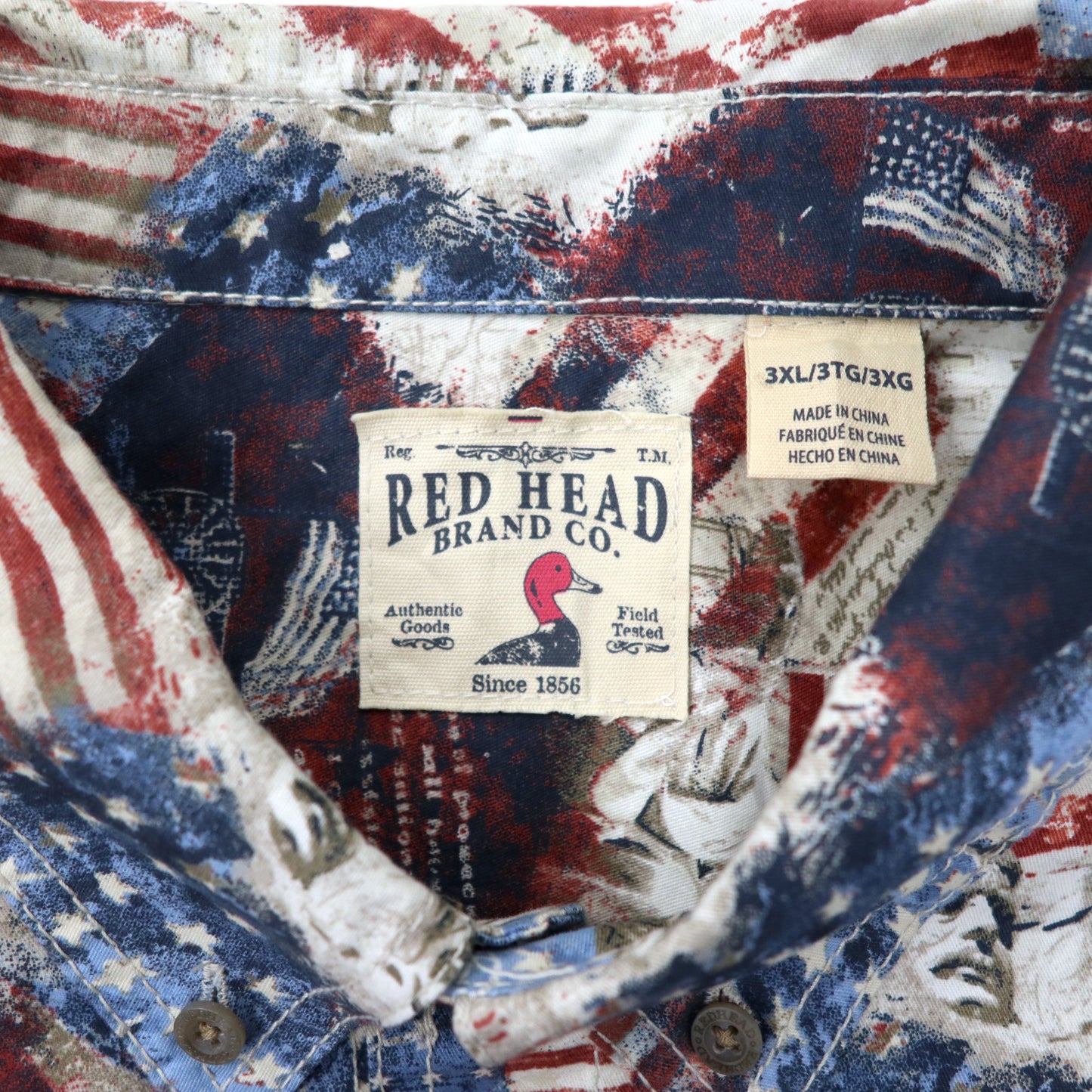 RED HEAD ボタンダウン アロハシャツ 3XL マルチカラー コットン 総柄 アメリカ 星条旗 ビッグサイズ
