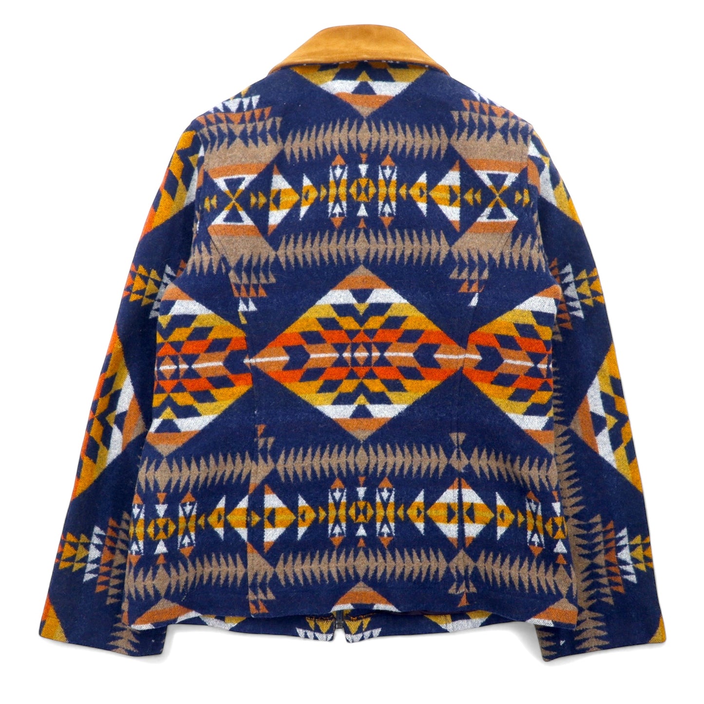 PENDLETON ネイティブ柄 ウール ジップアップジャケット ブルゾン S ネイビー マルチカラー 襟レザー エルサルバドル製