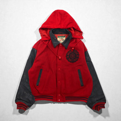 Vintage 80s Varsity Jacket FANCY BALL レザー切替 スタジャン L ウール フード着脱式 80年代