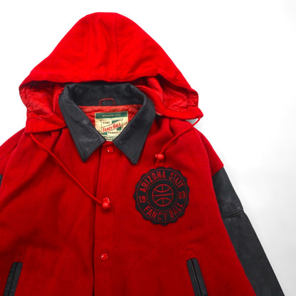 Vintage 80s Varsity Jacket FANCY BALL レザー切替 スタジャン L ウール フード着脱式 80年代