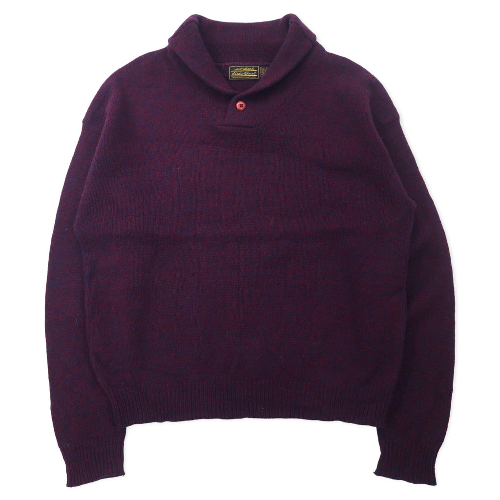 日本然リトテ-古着オンライン-Eddie Bauer USA製 90年代 ショールカラー ニット セーター XL パープル ウール 黒タグ ビッグサイズ-Eddie Bauer USA MADE 90s Show COLLAR Knit Sweater XL Purple Wool Black Tag Big Size