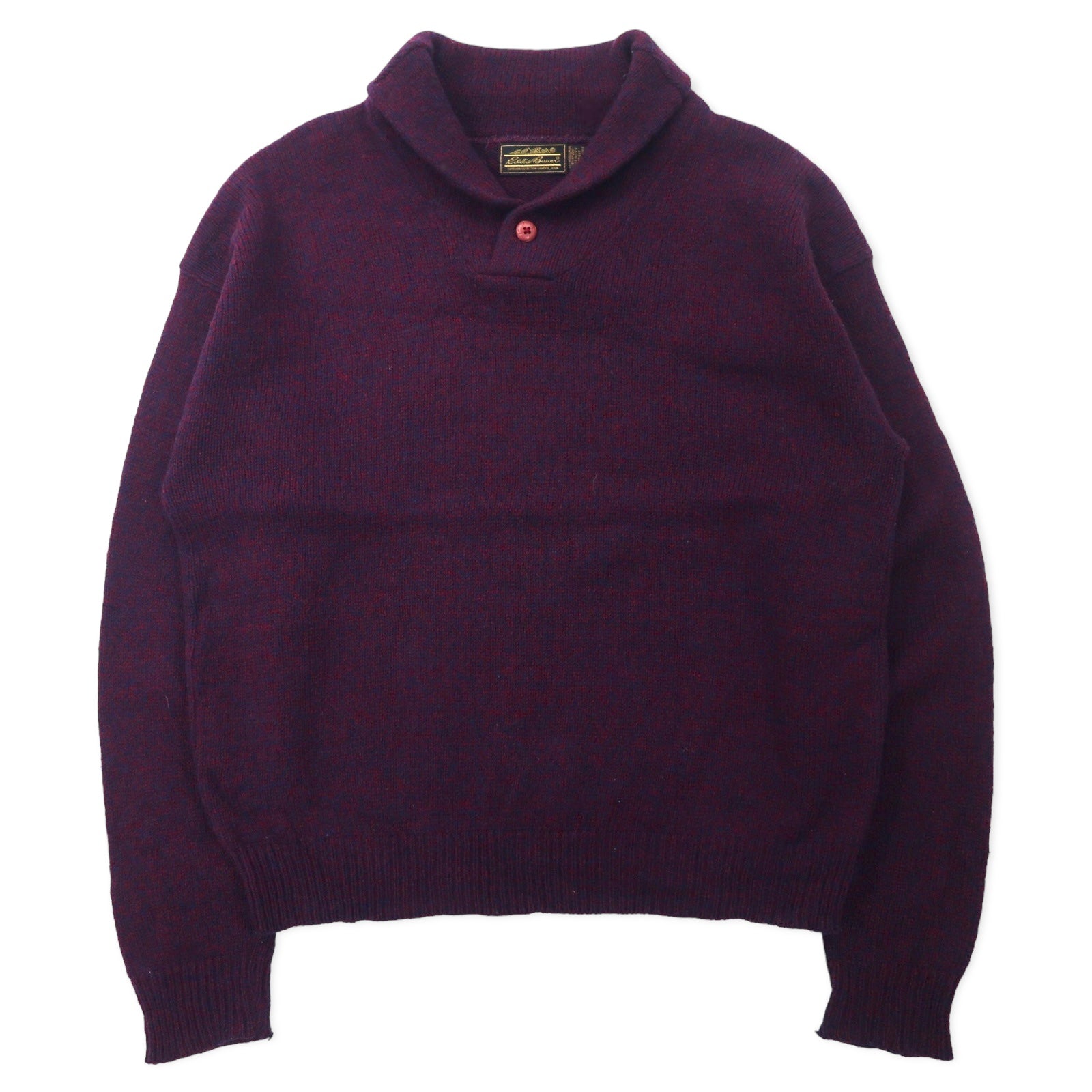 日本然リトテ-古着オンライン-Eddie Bauer USA製 90年代 ショールカラー ニット セーター XL パープル ウール 黒タグ ビッグサイズ-Eddie Bauer USA MADE 90s Show COLLAR Knit Sweater XL Purple Wool Black Tag Big Size