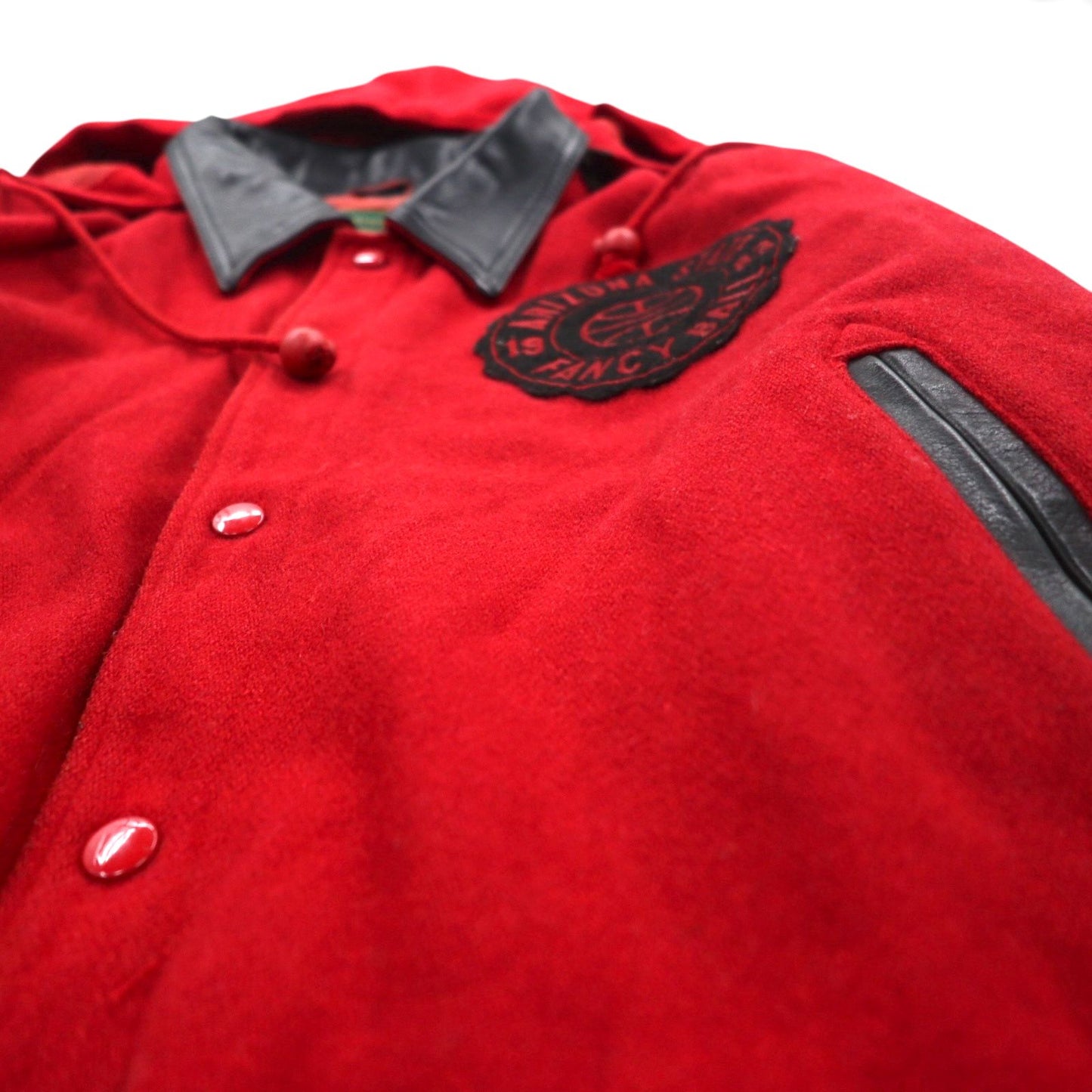 Vintage 80s Varsity Jacket FANCY BALL レザー切替 スタジャン L ウール フード着脱式 80年代