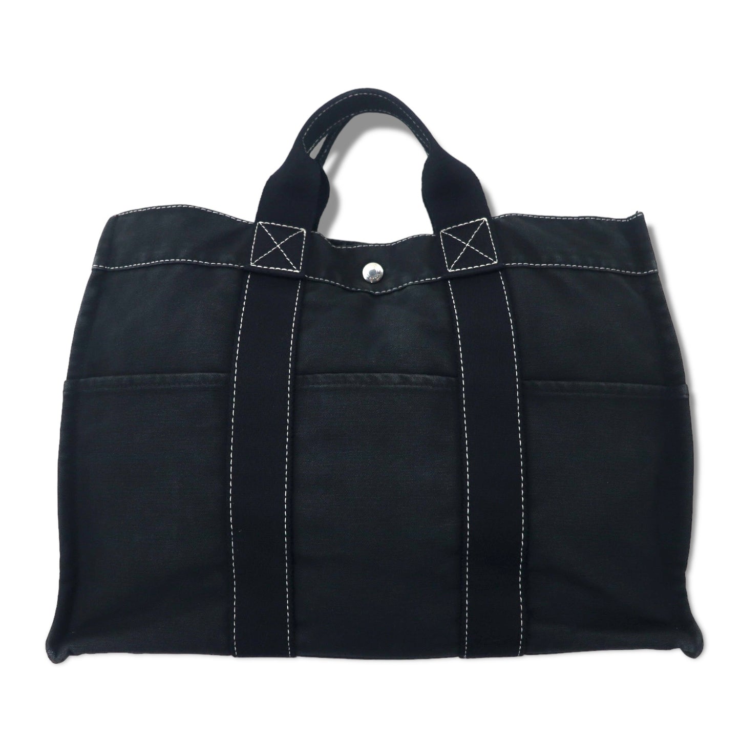 HERMES France Made Deauville MM Canvas Tote Bag Black Cotton 