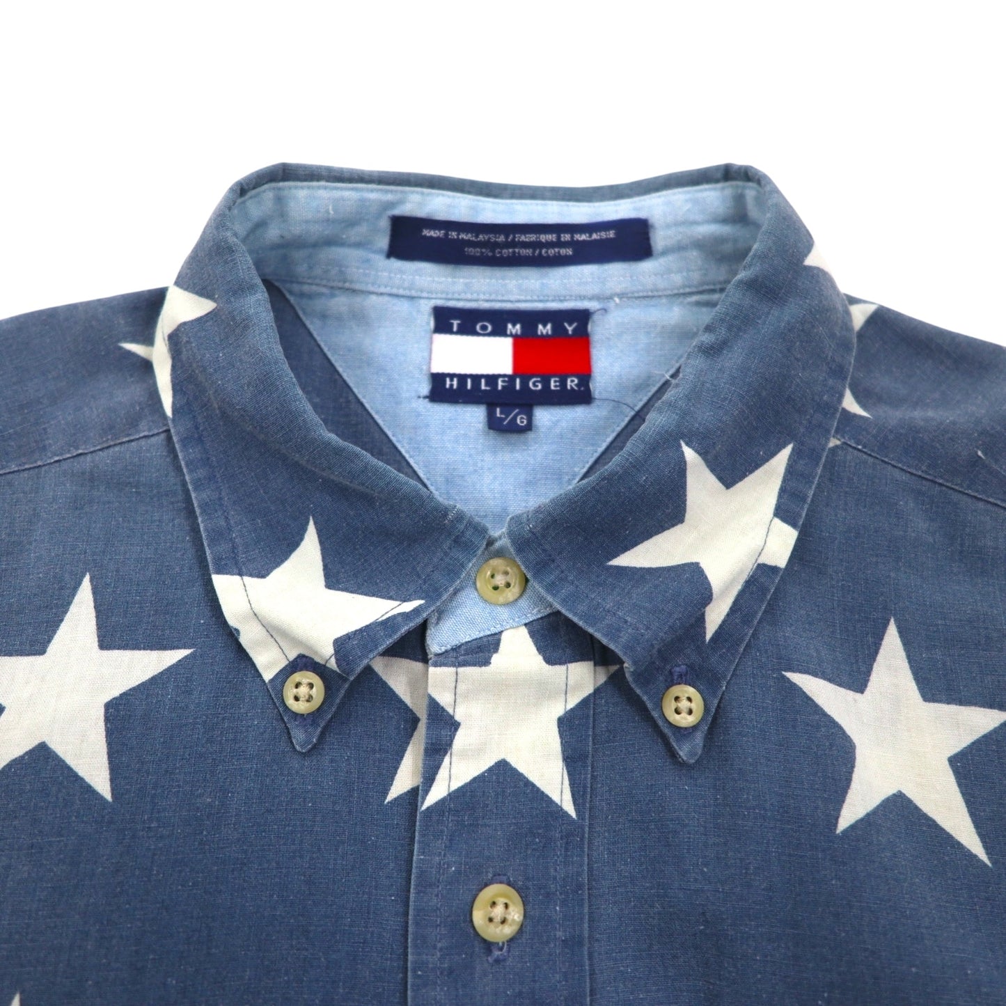 TOMMY HILFIGER 90年代 星柄 ボタンダウンシャツ L ネイビー コットン
