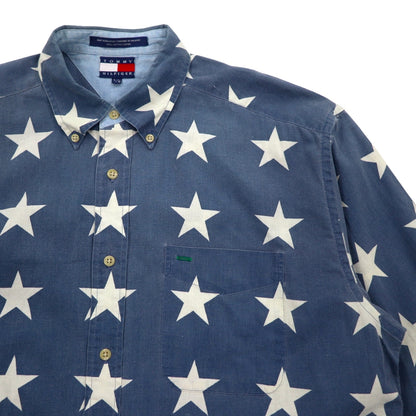 TOMMY HILFIGER 90年代 星柄 ボタンダウンシャツ L ネイビー コットン