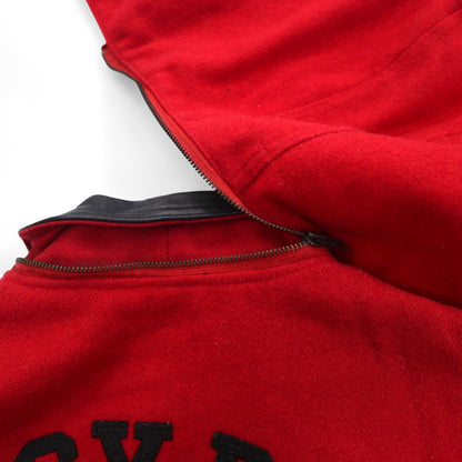 Vintage 80s Varsity Jacket FANCY BALL レザー切替 スタジャン L ウール フード着脱式 80年代