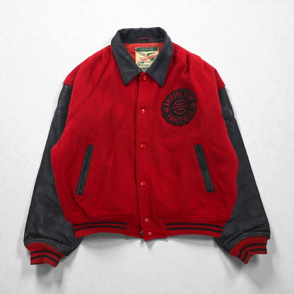 Vintage 80s Varsity Jacket FANCY BALL レザー切替 スタジャン L ウール フード着脱式 80年代