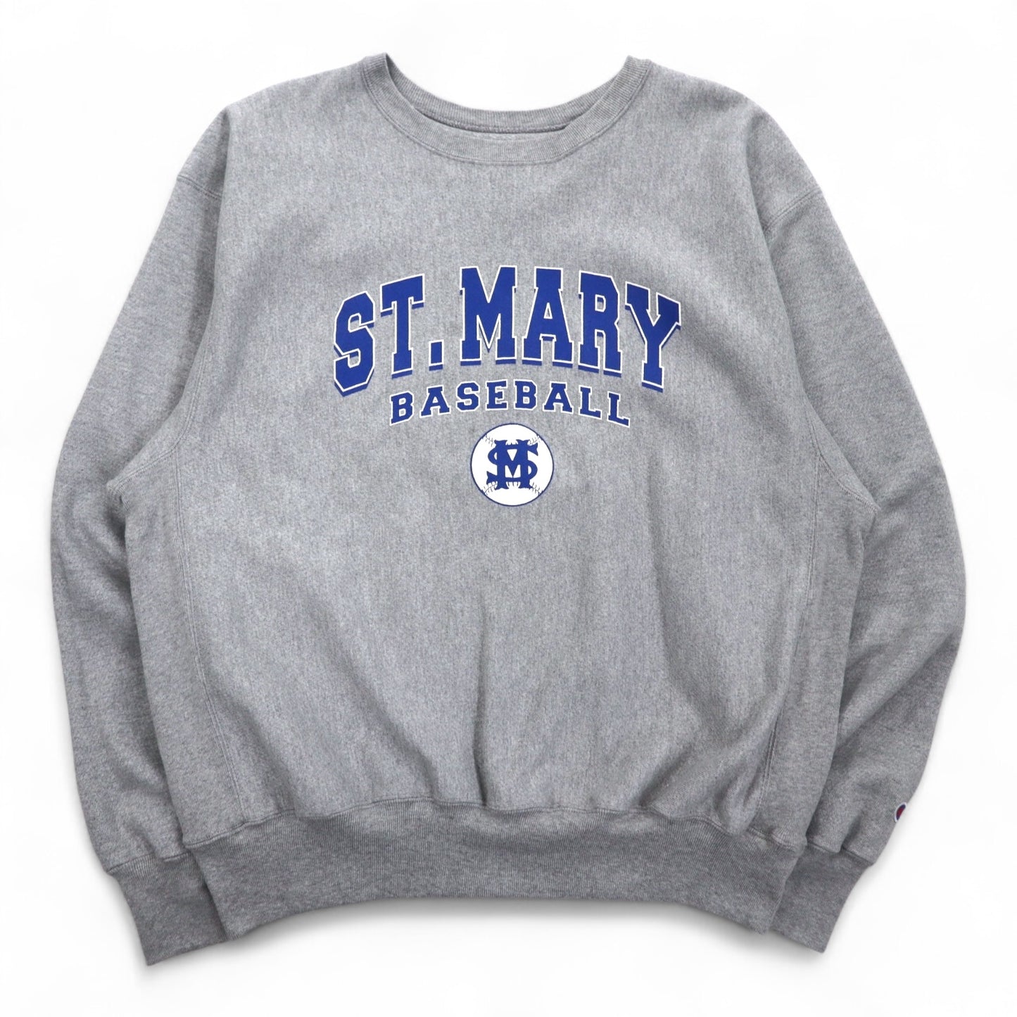 Champion プレミアム リバースウィーブ PREMIUM REVERSE WEAVE スウェット L グレー 裏起毛 カレッジプリント ST. MARY BASEBALL 3段プリント アーチロゴ エルサルバドル製