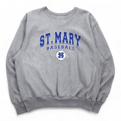 Champion プレミアム リバースウィーブ PREMIUM REVERSE WEAVE スウェット L グレー 裏起毛 カレッジプリント ST. MARY BASEBALL 3段プリント アーチロゴ エルサルバドル製