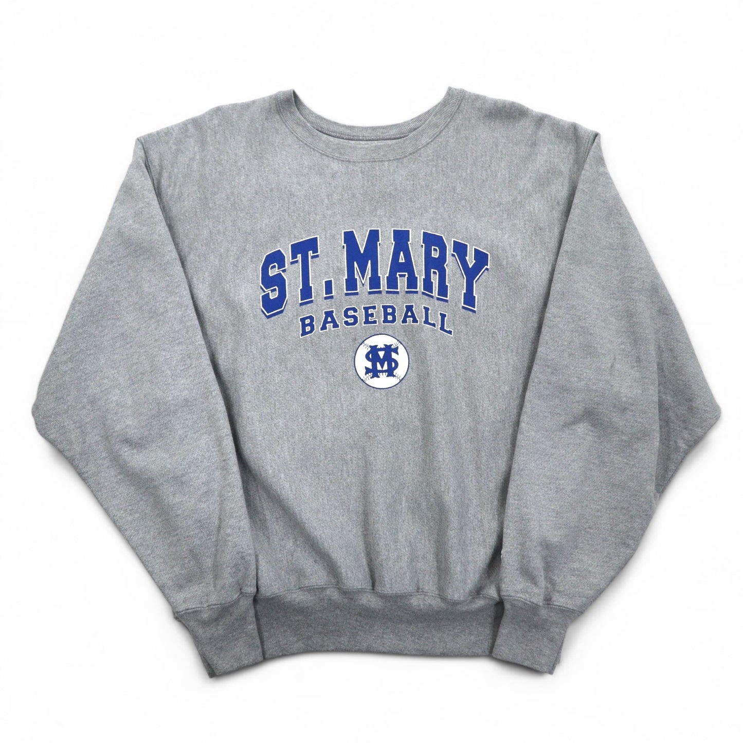 Champion プレミアム リバースウィーブ PREMIUM REVERSE WEAVE スウェット L グレー 裏起毛 カレッジプリント ST. MARY BASEBALL 3段プリント アーチロゴ エルサルバドル製