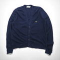 IZOD LACOSTE 70年代 糸巻きタグ アクリルニット カーディガン L ネイビー ワンポイントロゴ