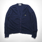 IZOD LACOSTE 70年代 糸巻きタグ アクリルニット カーディガン L ネイビー ワンポイントロゴ