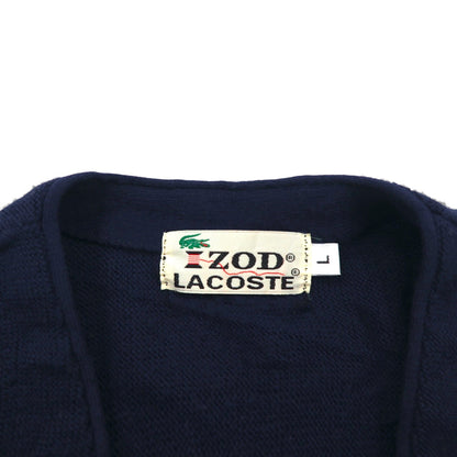 IZOD LACOSTE 70年代 糸巻きタグ アクリルニット カーディガン L ネイビー ワンポイントロゴ