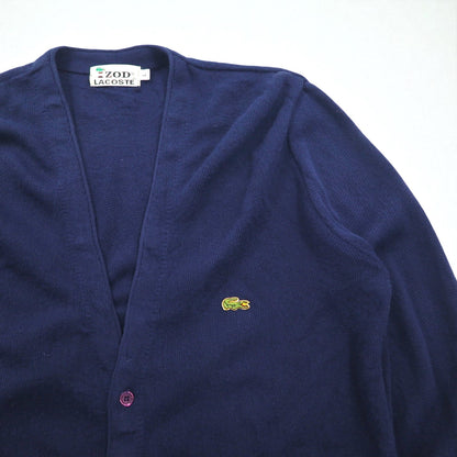 IZOD LACOSTE 70年代 糸巻きタグ アクリルニット カーディガン L ネイビー ワンポイントロゴ