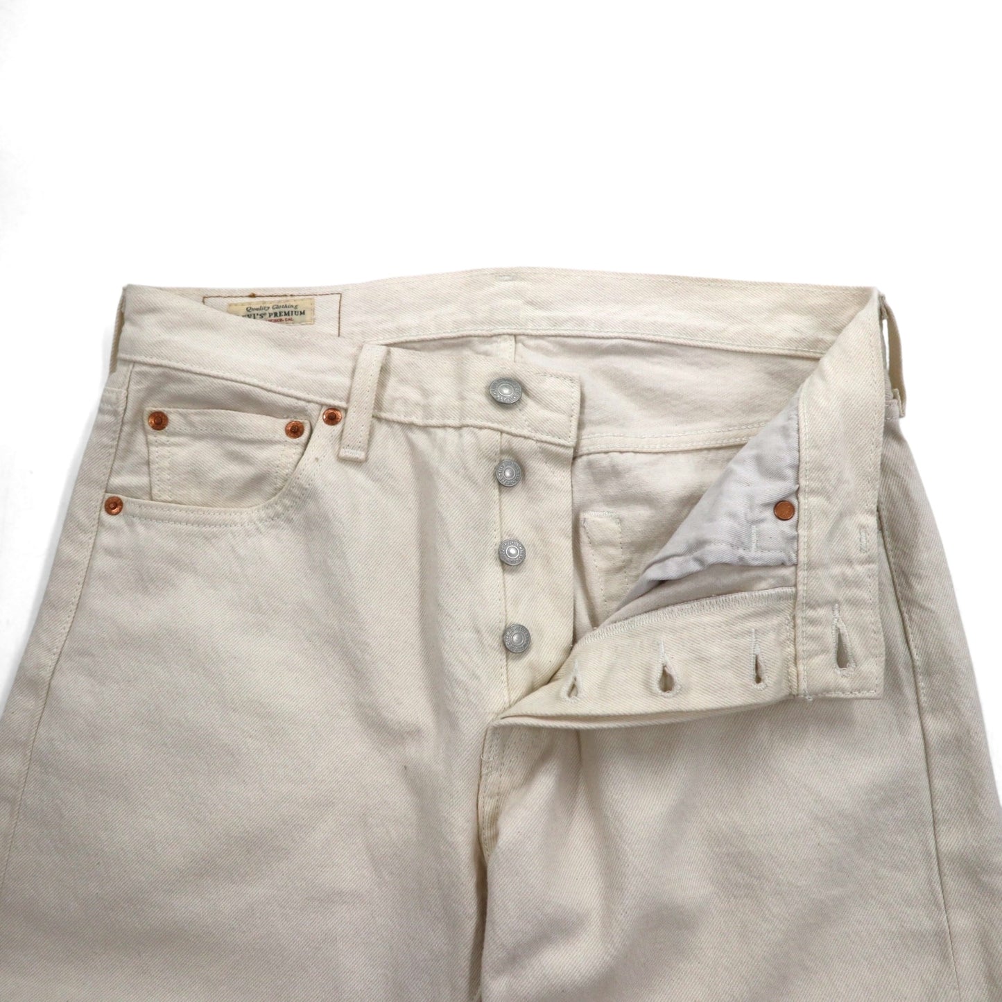 Levi's PREMIUM Big E 501 White Denim Pants, Medium, Natural Color, Button Fly, 00501-3279