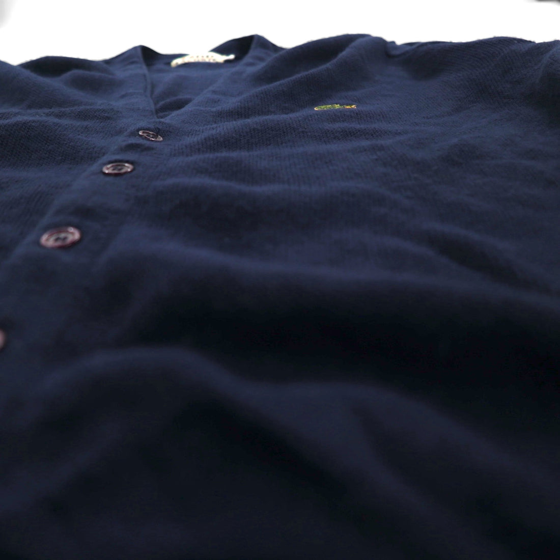 IZOD LACOSTE 70年代 糸巻きタグ アクリルニット カーディガン L ネイビー ワンポイントロゴ