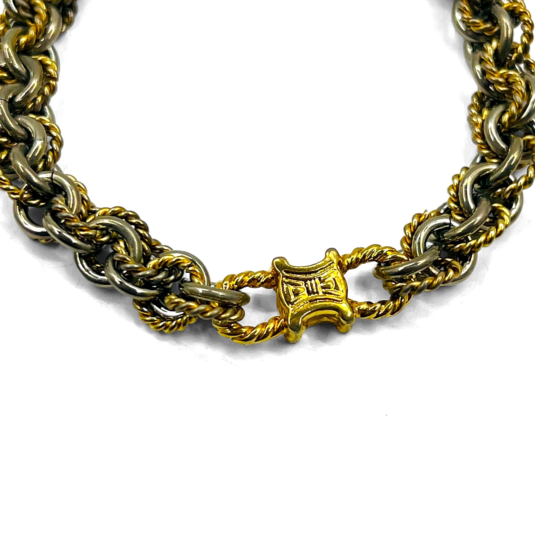 CELINE Vintage Combi Chain Bracelet Gold Silver Triomphe