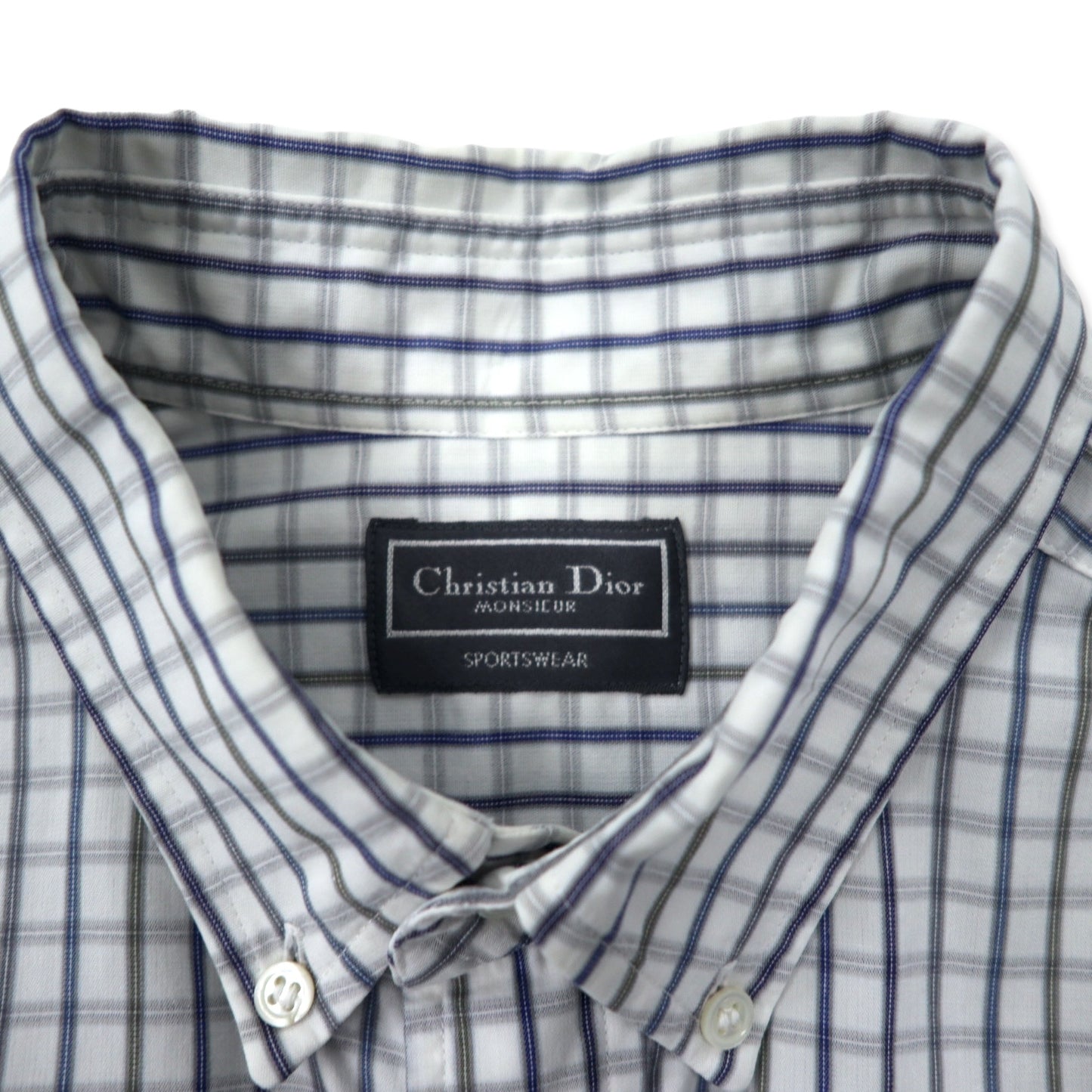 Christian Dior MONSIEUR オールド ボタンダウンシャツ L ホワイト チェック コットン