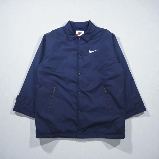 NIKE 90年代 銀タグ コーチジャケット L ネイビー ナイロン ロング丈 スナップボタン