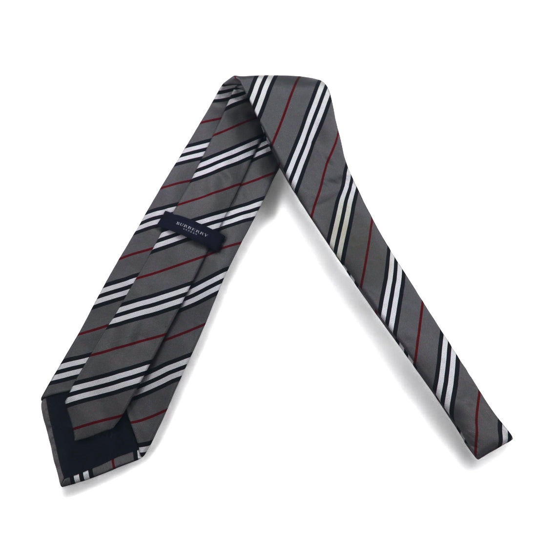 BURBERRY Made in Italy Tie Grey Regimental Stripe Silk