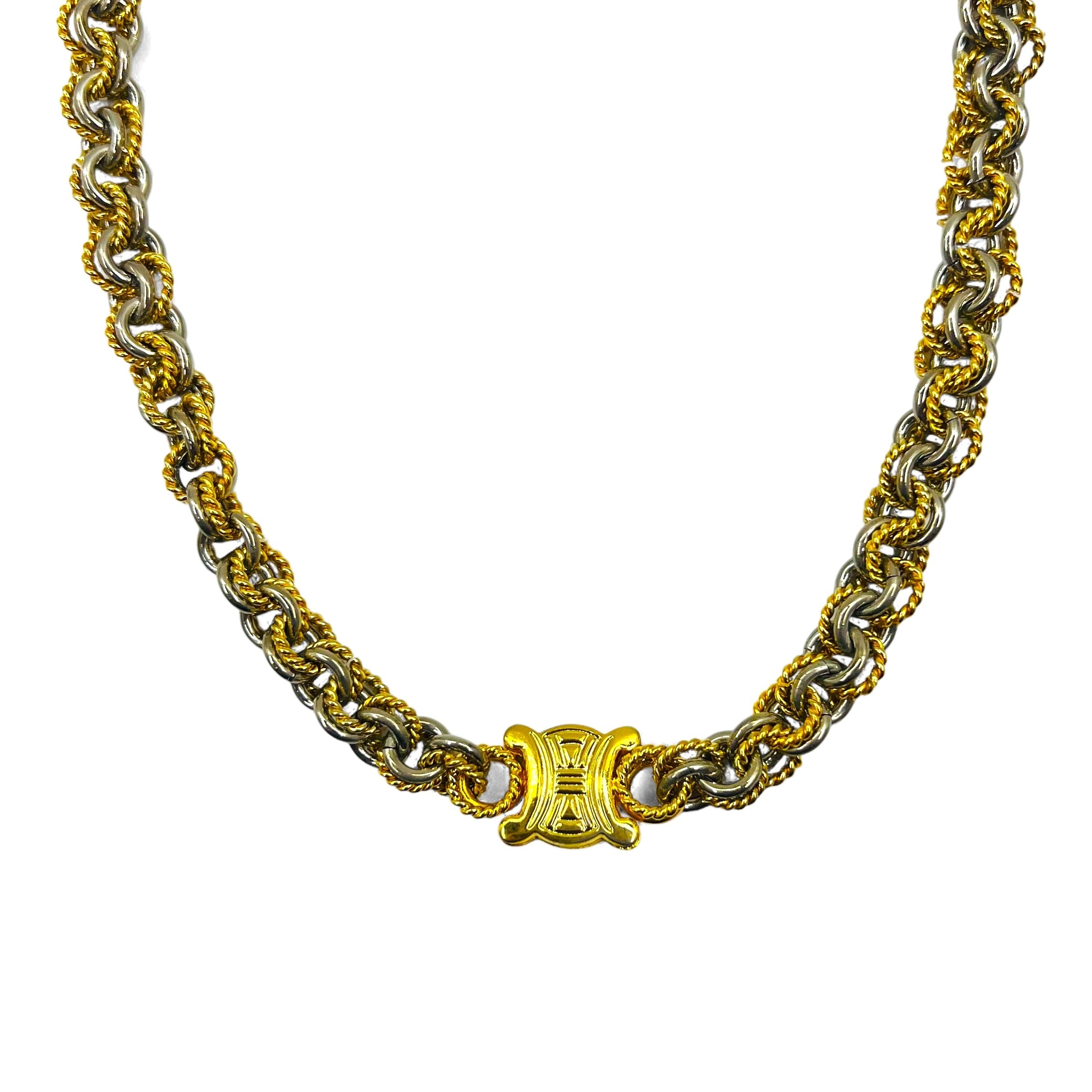 CELINE ヴィンテージ チェーン ネックレス チョーカー ゴールド シルバー トリオンフ