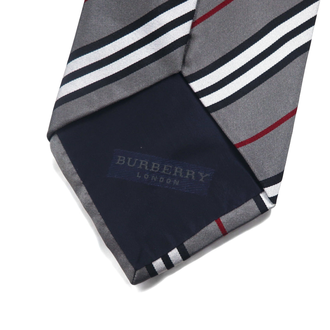BURBERRY Made in Italy Tie Grey Regimental Stripe Silk