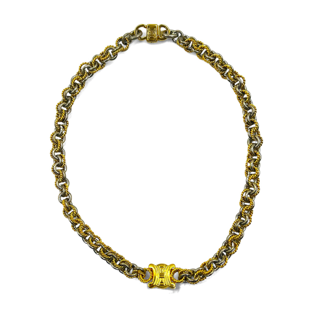 CELINE ヴィンテージ チェーン ネックレス チョーカー ゴールド シルバー トリオンフ