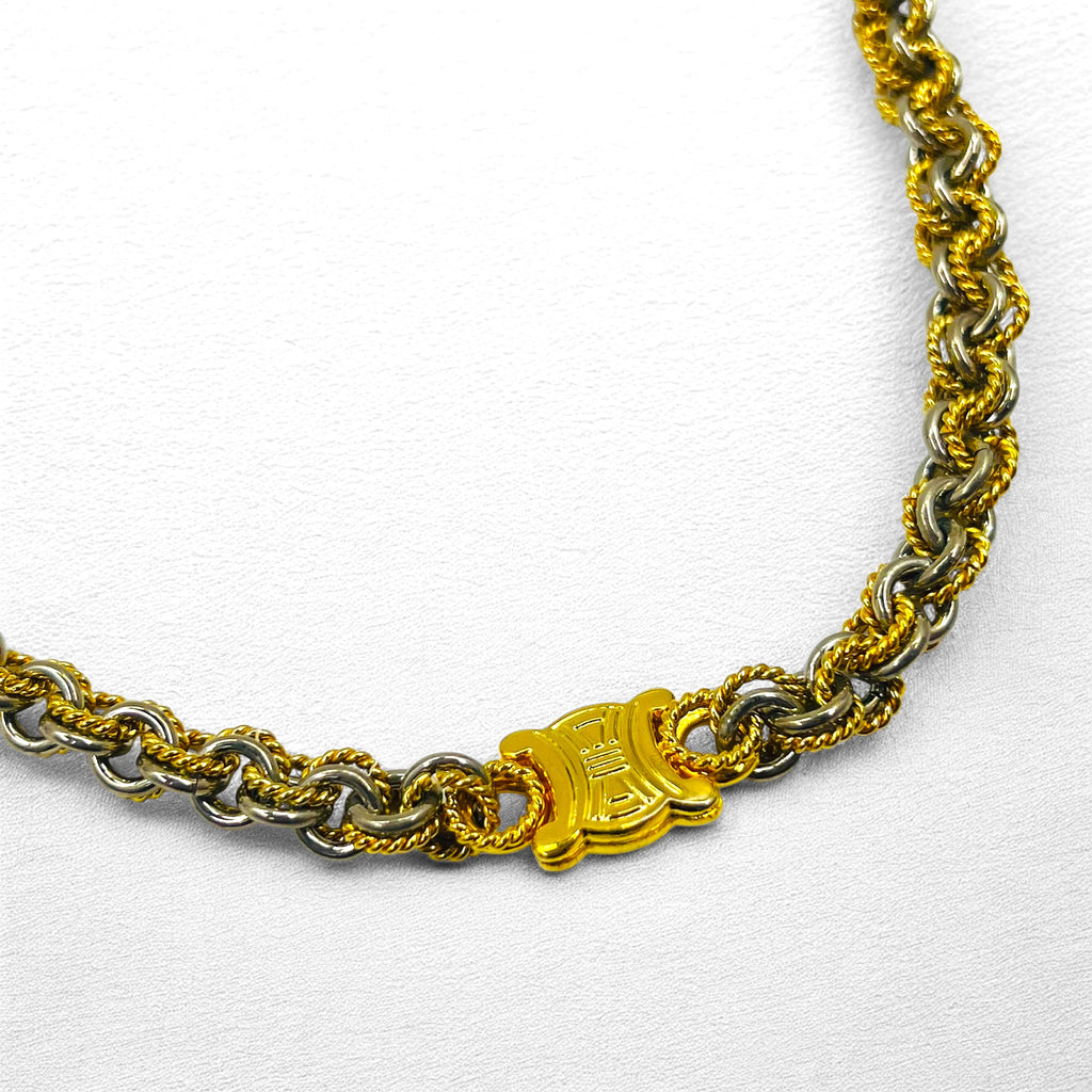 CELINE ヴィンテージ チェーン ネックレス チョーカー ゴールド シルバー トリオンフ