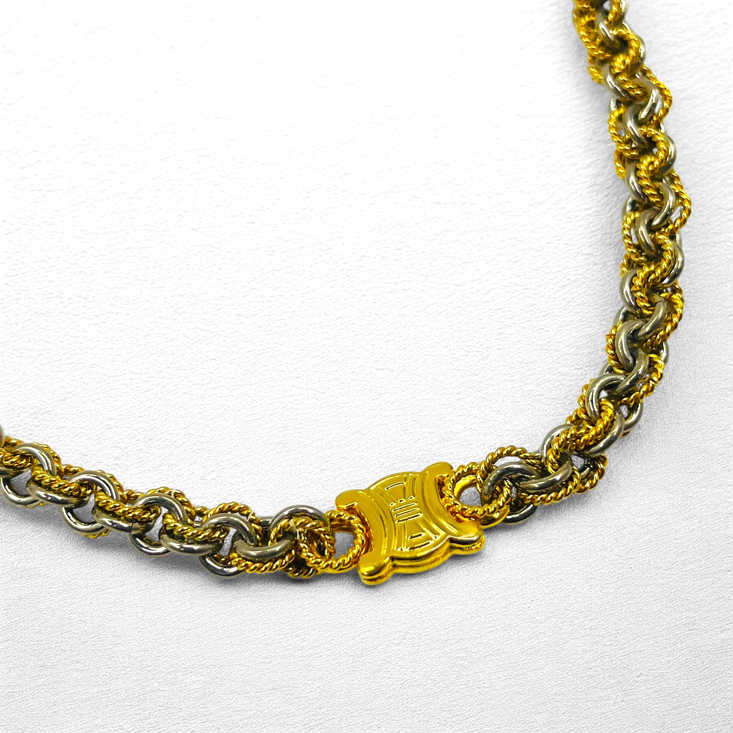 CELINE ヴィンテージ チェーン ネックレス チョーカー ゴールド シルバー トリオンフ