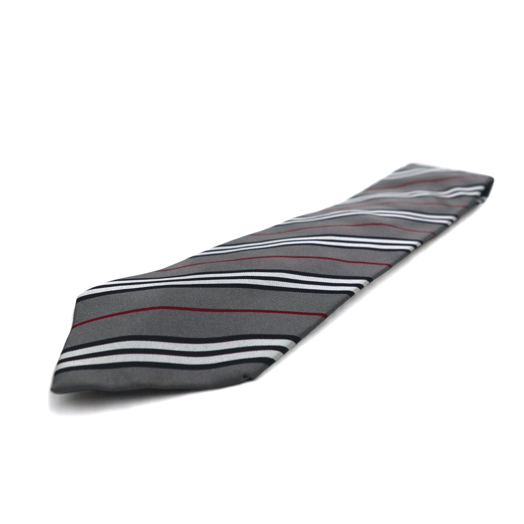 BURBERRY Made in Italy Tie Grey Regimental Stripe Silk