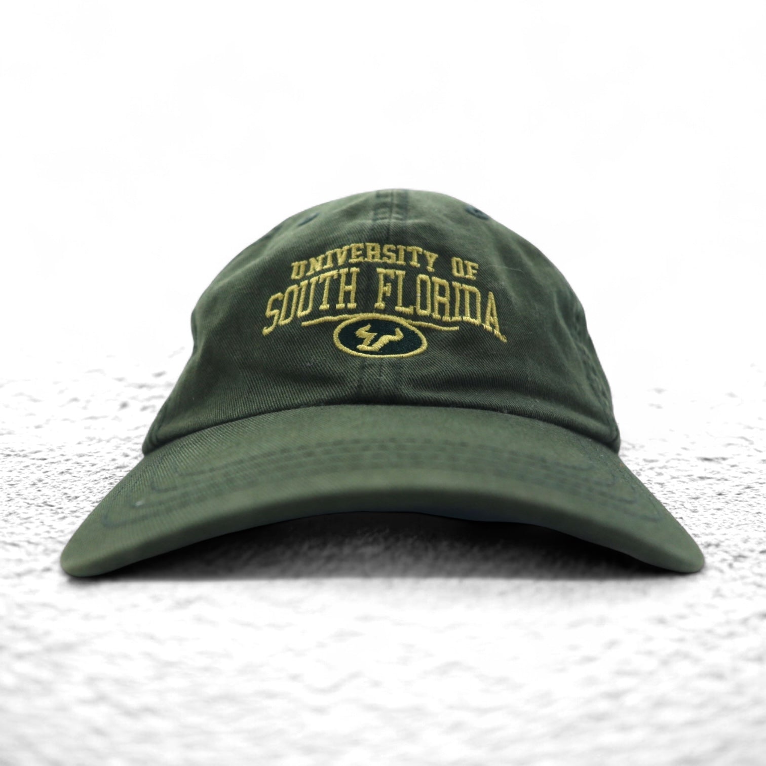 90s Zephyr Washed College Embroidery 6 Panel Cap Free Velcro Khaki South Florida Arch Logo