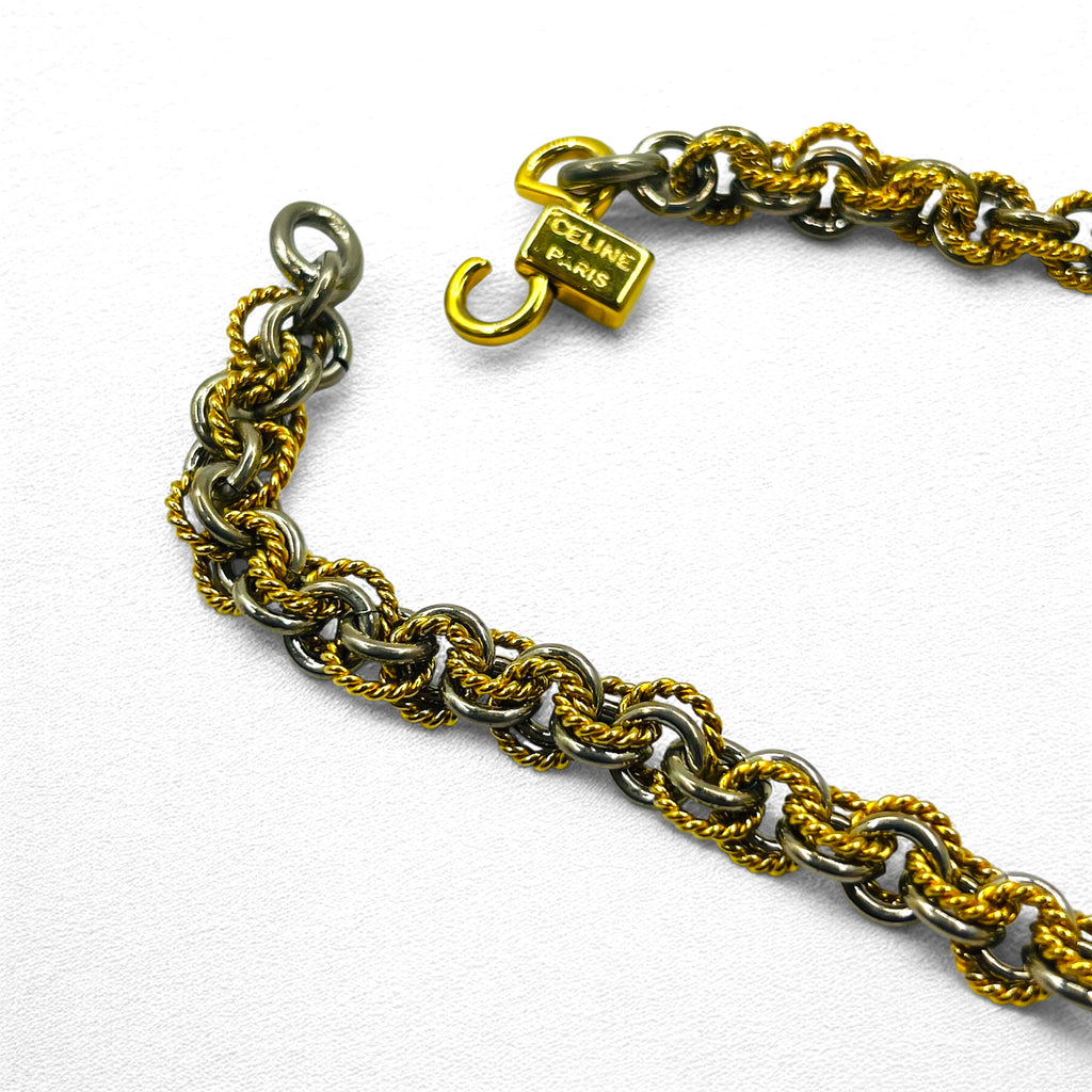 CELINE ヴィンテージ チェーン ネックレス チョーカー ゴールド シルバー トリオンフ