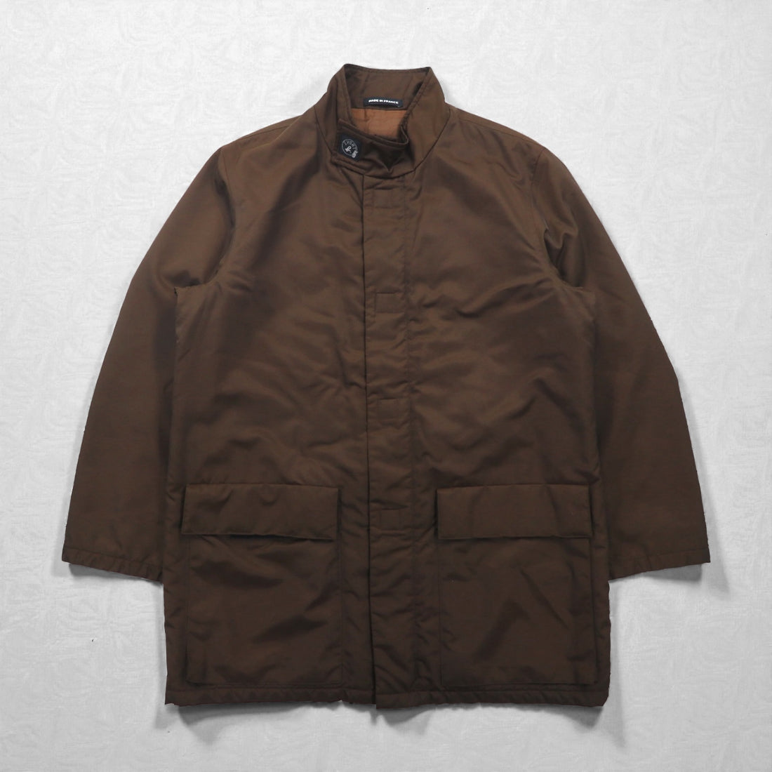 agnes b HOMME 90s Made in France Stand Collar Coat L Brown Padded