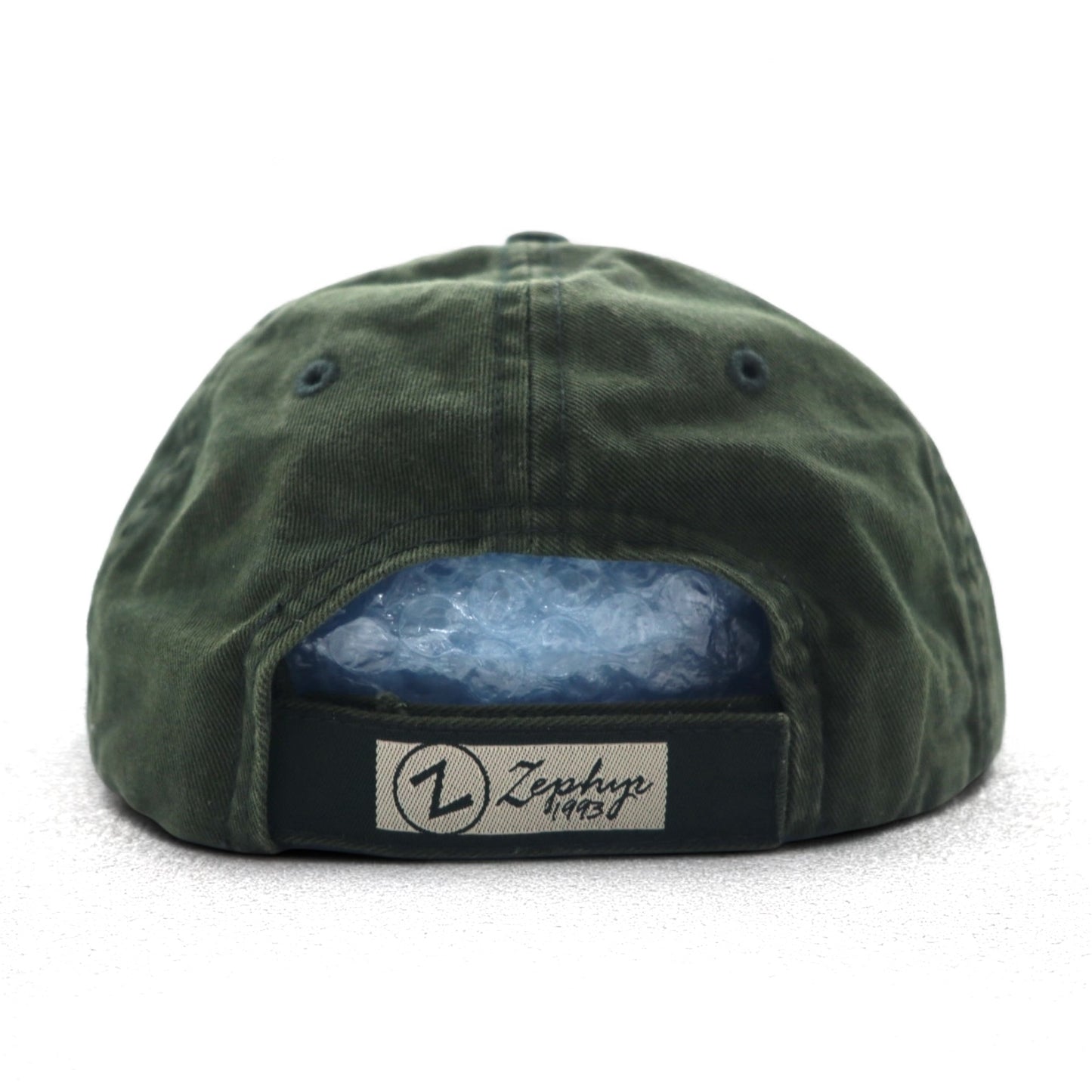 90年代 ZEPHYR ウォッシュド カレッジ刺繍 6パネルキャップ FREE マジックテープ カーキ SOUTH FLORIDA アーチロゴ