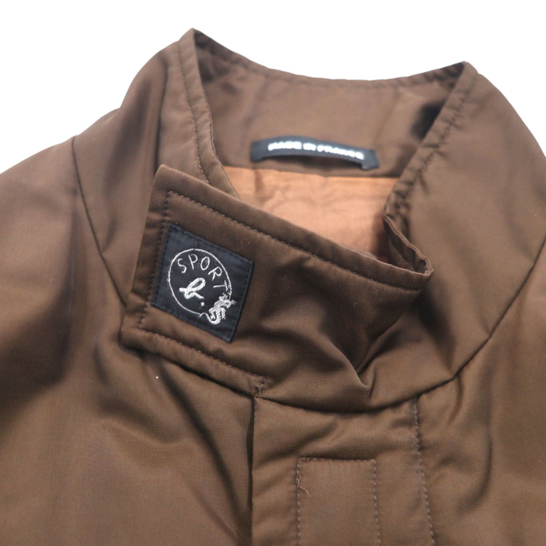agnes b HOMME 90s Made in France Stand Collar Coat L Brown Padded