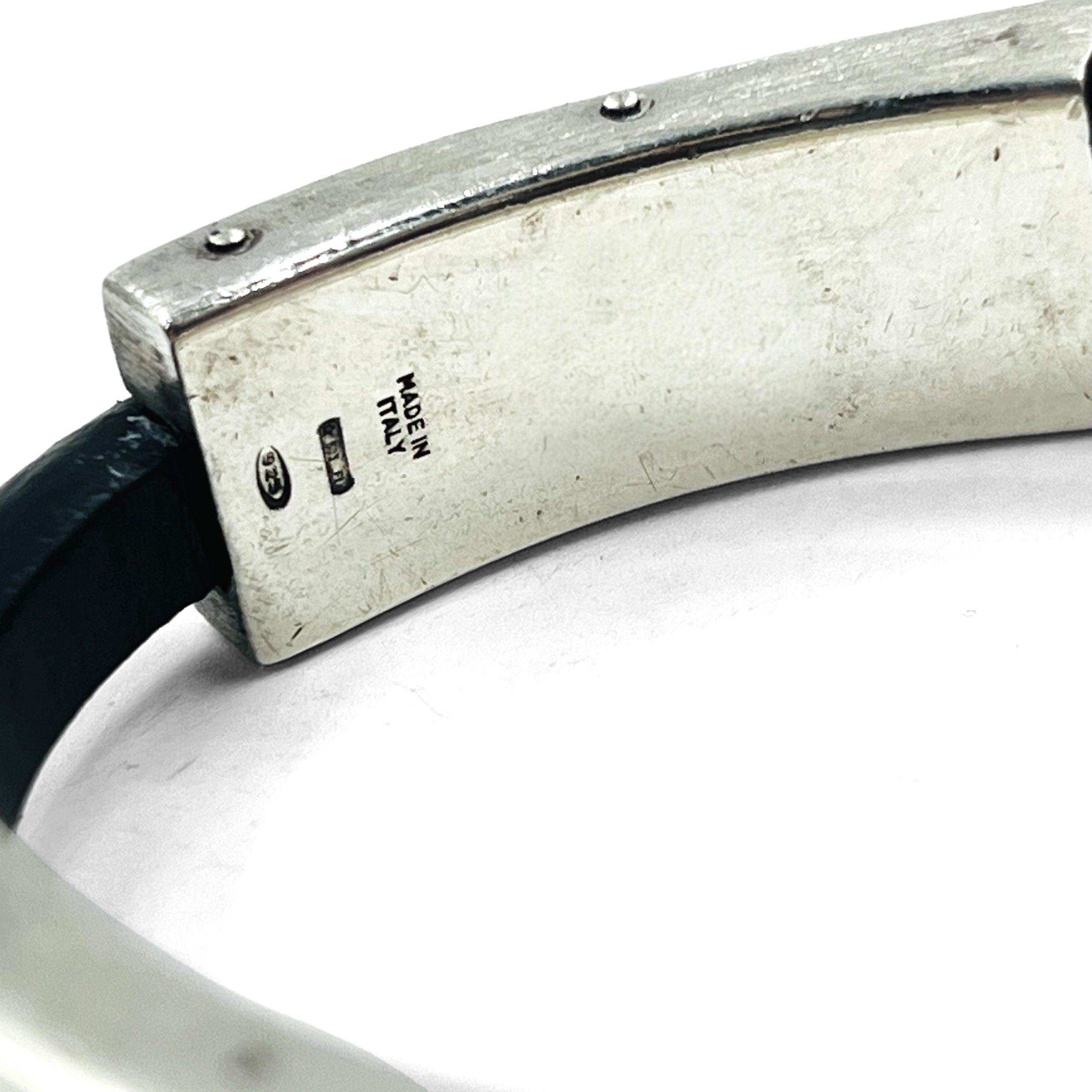 GUCCI Leather Silver Bangle Bracelet Silver 925 Black Made in Italy