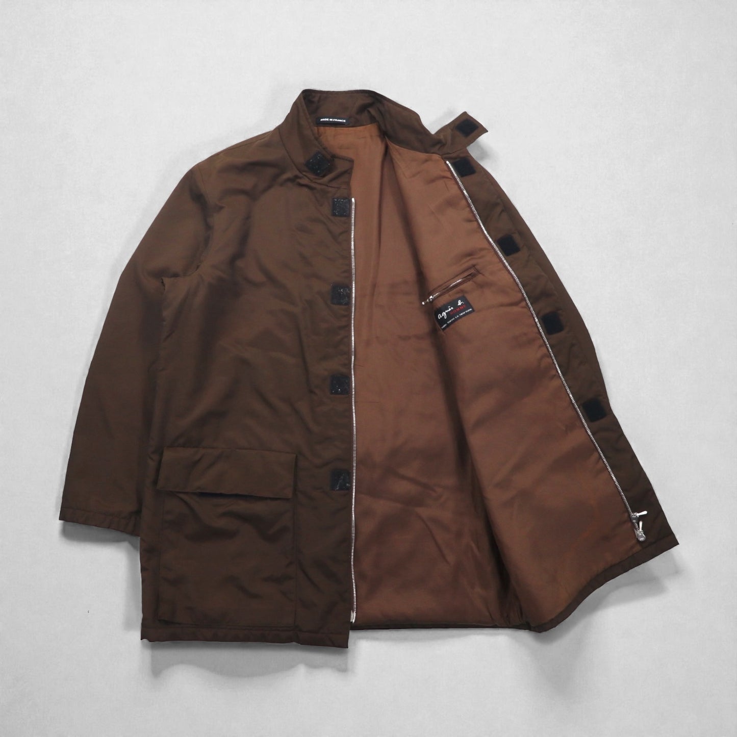 agnes b HOMME 90年代 フランス製 スタンドカラー コート L ブラウン 中綿