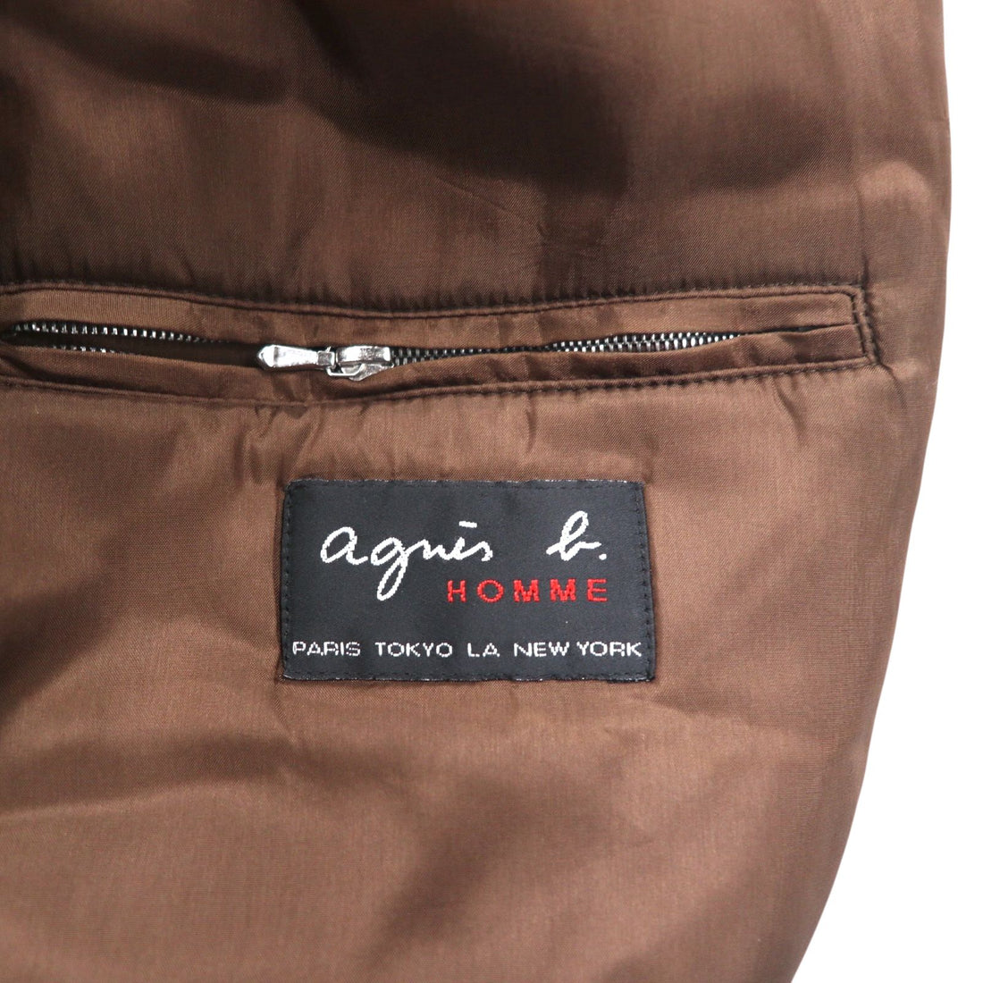 agnes b HOMME 90s Made in France Stand Collar Coat L Brown Padded