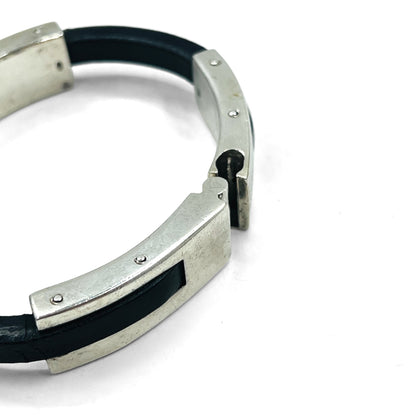 GUCCI レザー シルバー バングル ブレスレット Silver 925 ブラック イタリア製