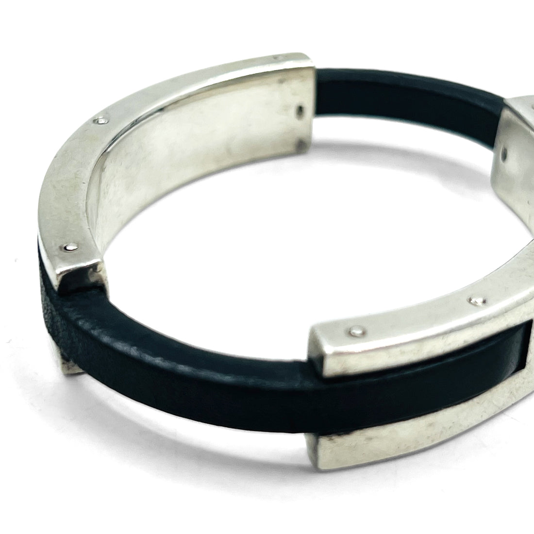 GUCCI レザー シルバー バングル ブレスレット Silver 925 ブラック イタリア製