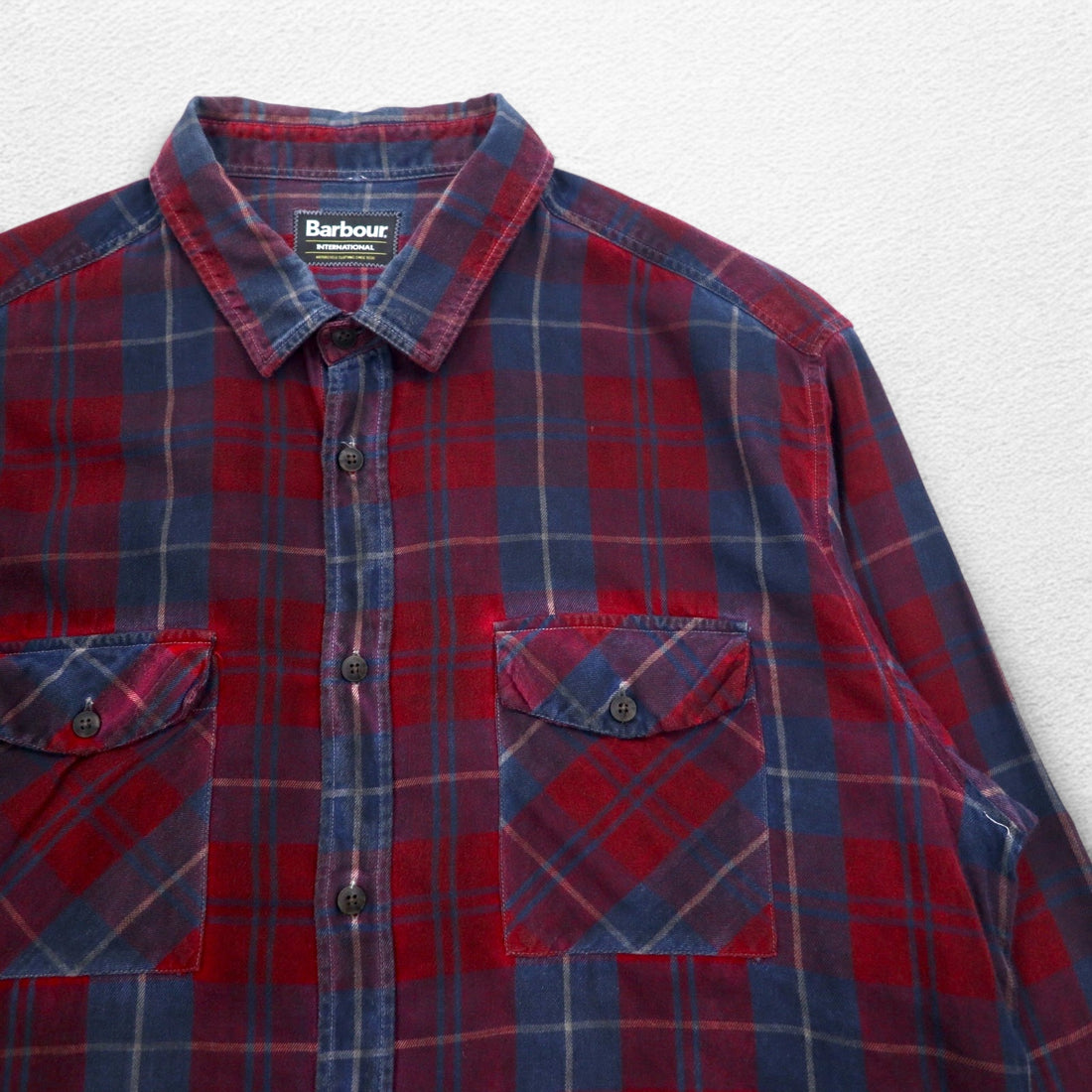 Barbour INTERNATIONAL Lightnel Work Shirt, XL, Navy, Red, Check, Cotton