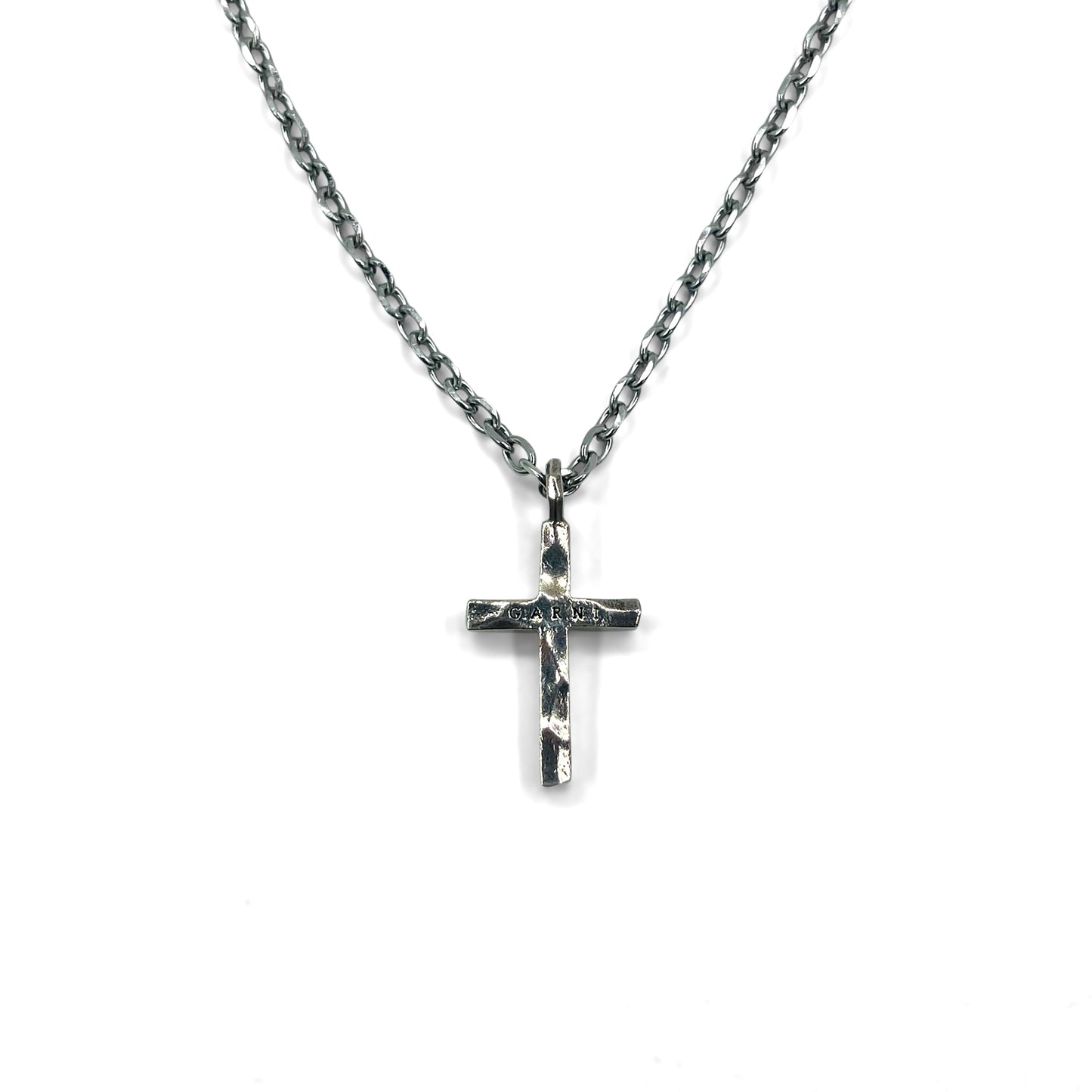 GARNI Hammered Cross Necklace Silver 925 Hammerwork Rosary