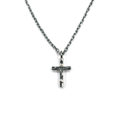 GARNI Hammered Cross Necklace Silver 925 Hammerwork Rosary