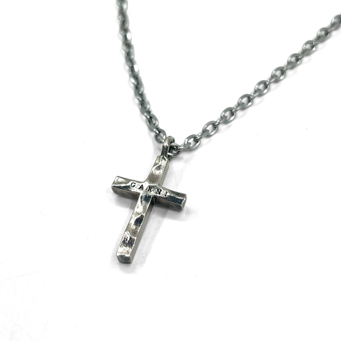 GARNI Hammered Cross Necklace Silver 925 Hammerwork Rosary