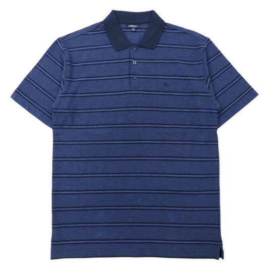 日本然リトテ-古着オンライン-BURBERRY ボーダー ポロシャツ M ネイビー コットン ワンポイントロゴ刺繍-BURBERRY STRIPED Polo Shirt M Navy Cotton One Point Logo Embroidery