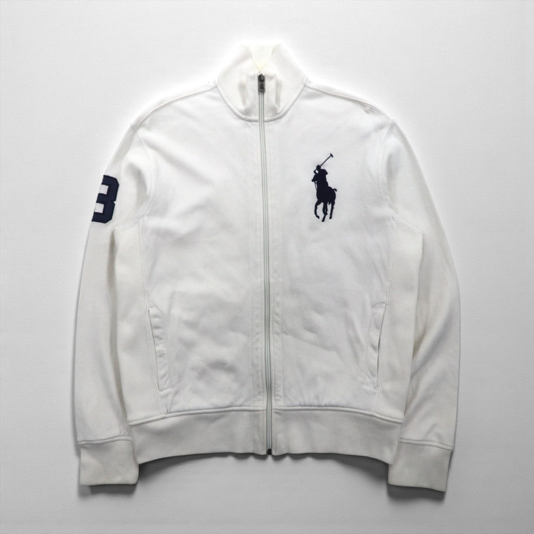 Polo Ralph Lauren 90s Big Pony Embroidery Reverse Weave Track Jacket, Jersey, Medium, White, Pique